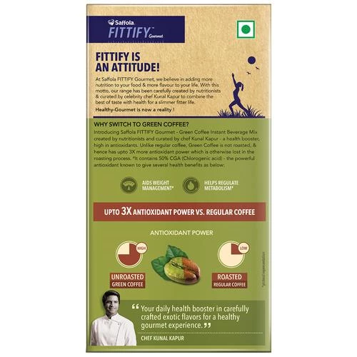 Saffola FITTIFY Gourmet Classic Strong Green Coffee Instant Beverage Mix, 15 Sachets Box-9.webp